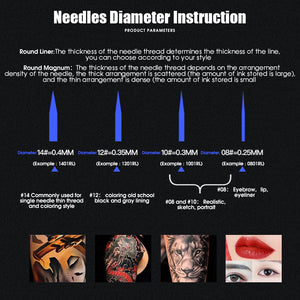 WJX Tattoo Cartridges Neendles #10 Diameter 0.30mm 5mmTaper(RL) Round Liner Box of 20