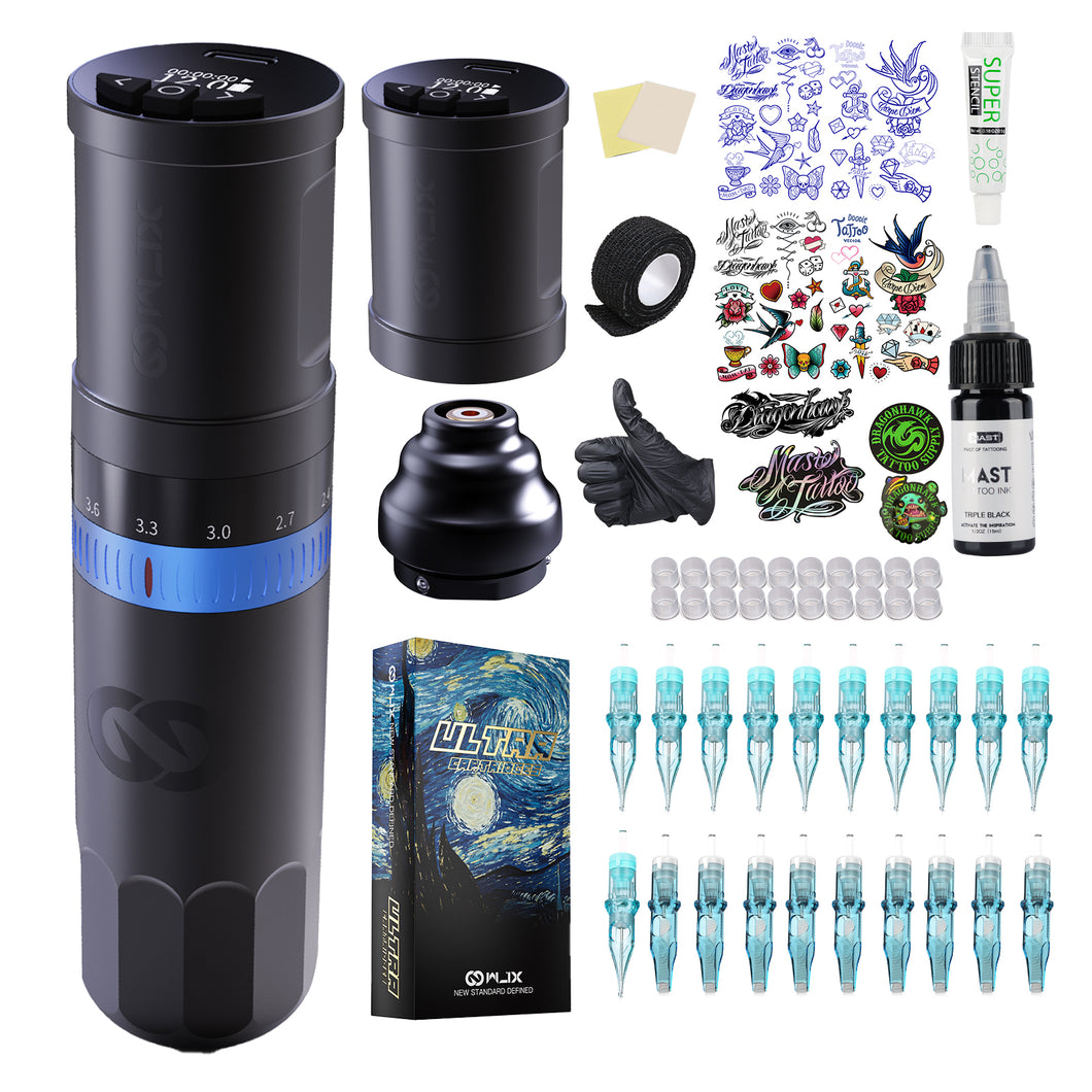 W3 Tattoo Kit Cordless Tattoo Gun Machine Fast Charging 2 Batteries